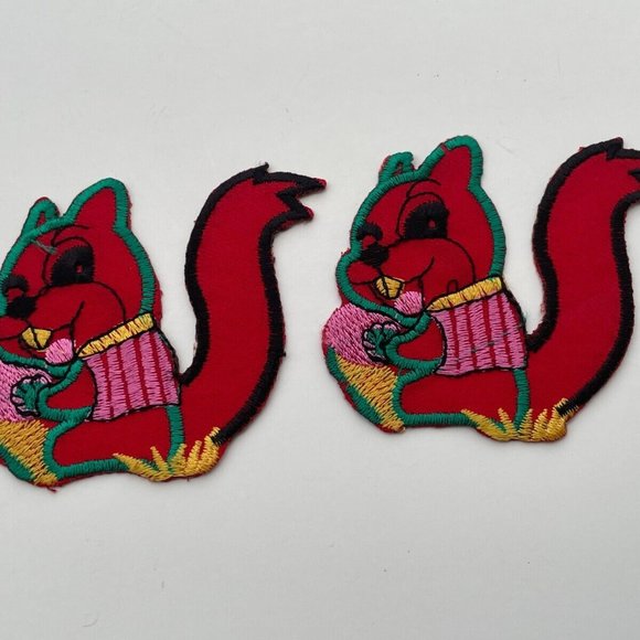 Squirrel Iron On Patches for Craft Cloth Red Embroidery Patches Lot of 2 - Picture 3 of 7